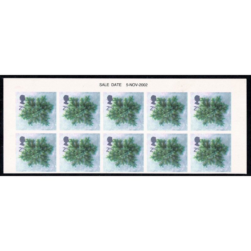 2002 Christmas 2nd. IMPERFORATE DATE BLOCK OF 10. SG 2321b