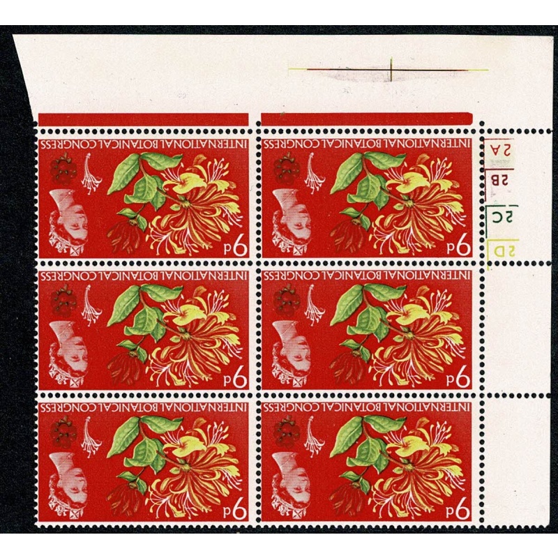 1964 Botanical Congress 9d (ord) UM Cylinder block of six WATERMARK INVERTED. SG 657Wi.