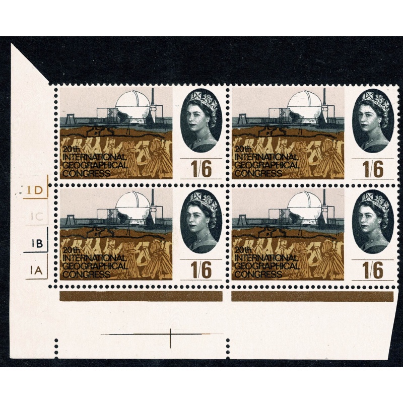 1964 Geographical Congress 1/6 (ord). Cylinder block of four WATERMARK INVERTED. SG 654Wi.