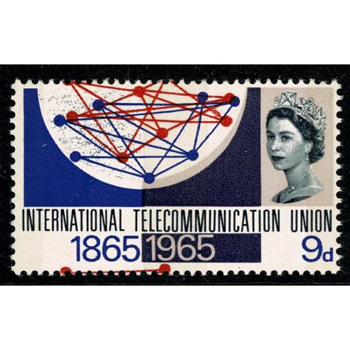 1965 I.T.U. 9d (phos). SHIFT OF RED UPWARDS. SG 683p var.