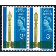 1965 Post Office Tower 3d (phos). Error BROAD PHOSPHOR BAND se tenant with MISSING PHOSPHOR. SG Spec. WP75ac