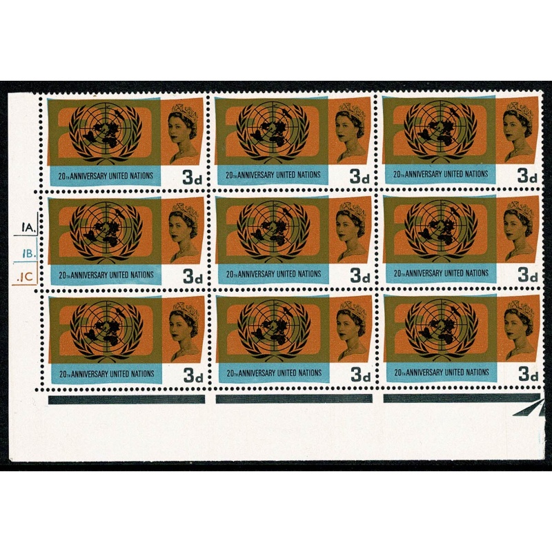 1965 UN 3d (ord). lake in Russia & retouch flying saucer flaw. SG Spec. W77b & c