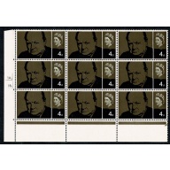 1965 Churchill 4d (Rembrandt). Cylinder 1A 1B dot  block with listed variety "vertical scratch" SG Spec. W56b