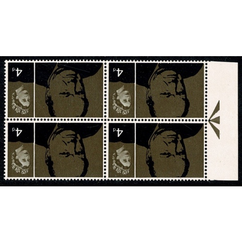 1965 Churchill 4d (REMBRANDT). WATERMARK INVERTED. Marginal block. SG 661Wi.