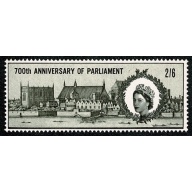 1965 Parliament 2/6. SHIFT OF GREY DOWNWARDS. SG 664 var
