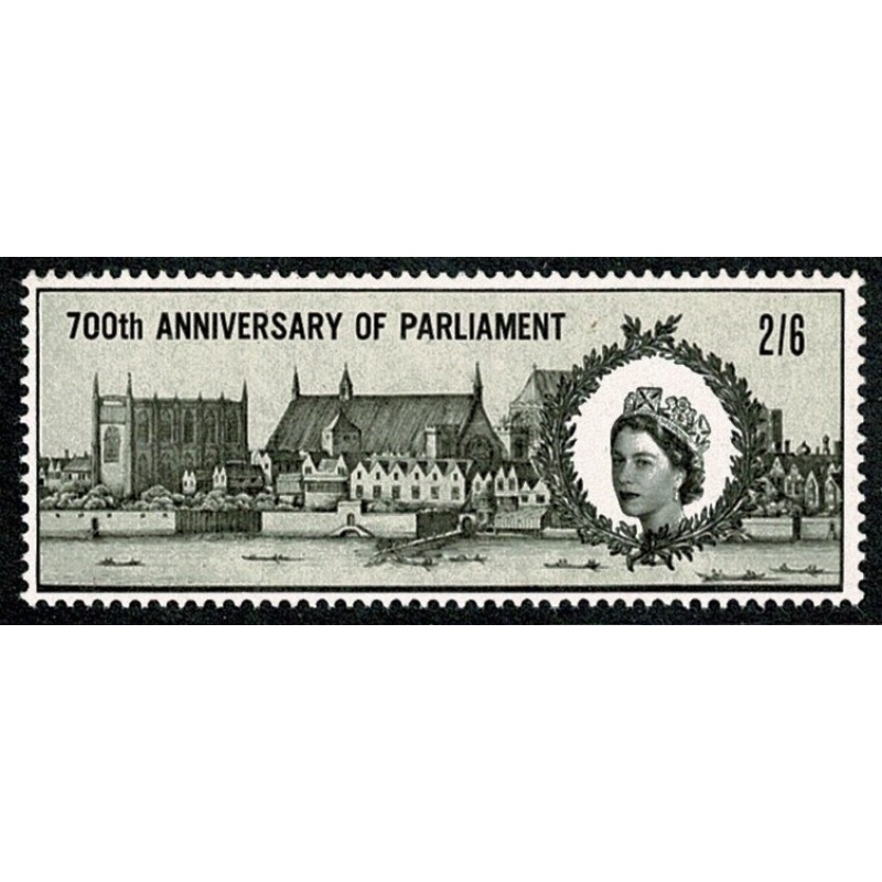 1965 Parliament 2/6. SHIFT OF GREY DOWNWARDS. SG 664 var
