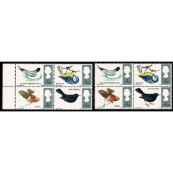 1966 Birds 4d (ord). MISSING REDDISH BROWN. Se-tenant block. SG 698/99j