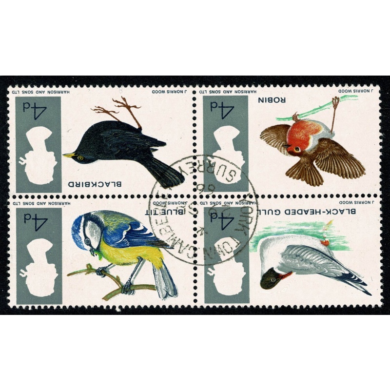 1966 Birds 4d (ord). WATERMARK INVERTED. Fine Used block SG 696aWi.