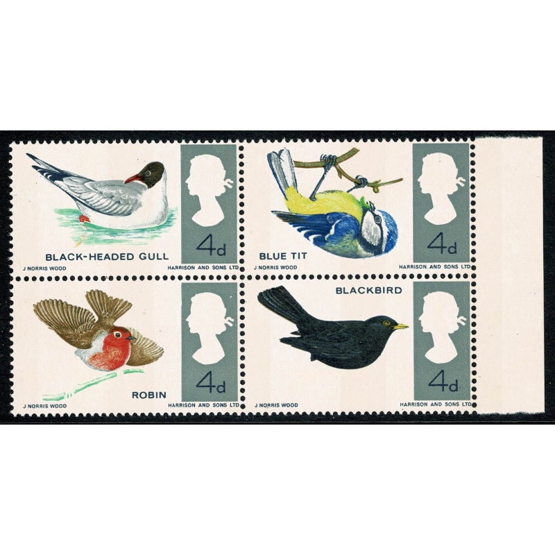 1966 Birds 4d (phos). MISSING REDDISH BROWN. Se-tenant block. SG 698p/699pj