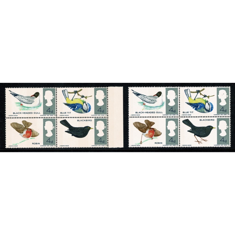 1966 Birds 4d (phos). MISSING REDDISH BROWN. Se-tenant block. SG 698p/699pj