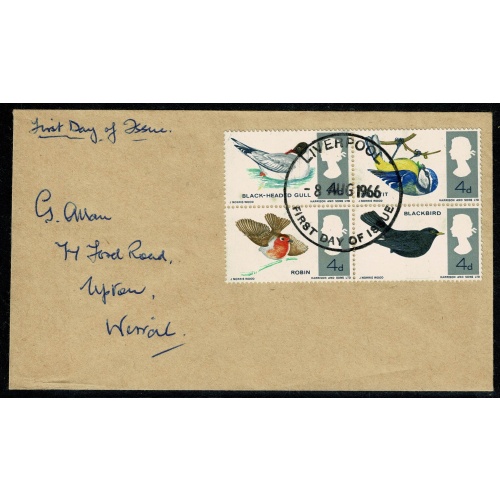 1966 Birds (phos) Missing Reddish Brown SG 698pj-699pj. First Day Cover.