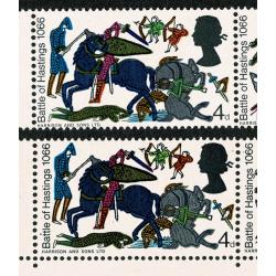 1966 Battle of Hastings 4d (ord). TRANSITIONAL se-tenant strip MISSING GREY.