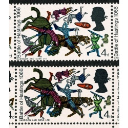 1966 Battle of Hastings 4d (ord). TRANSITIONAL se-tenant strip MISSING GREY.