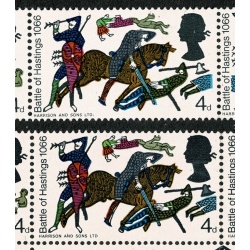 1966 Battle of Hastings 4d (ord). TRANSITIONAL se-tenant strip MISSING GREY.