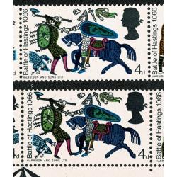 1966 Battle of Hastings 4d (ord). TRANSITIONAL se-tenant strip MISSING GREY.