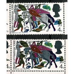 1966 Battle of Hastings 4d (ord). TRANSITIONAL se-tenant strip MISSING GREY.