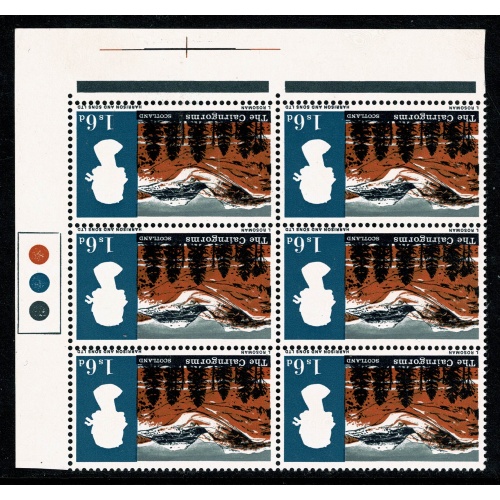 1966 Landscapes 1/6 (ord). Traffic Light block of six. WATERMARK INVERTED. SG 692Wi.