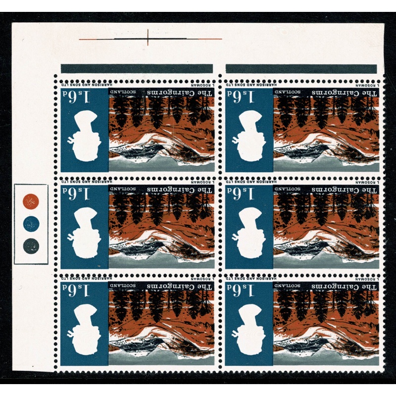 1966 Landscapes 1/6 (ord). Traffic Light block of six. WATERMARK INVERTED. SG 692Wi.