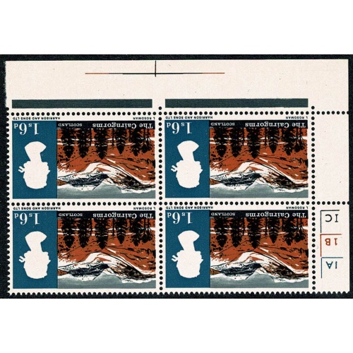 1966 Landscapes 1/6 (ord). Cylinder block of four. WATERMARK INVERTED. SG 692Wi.