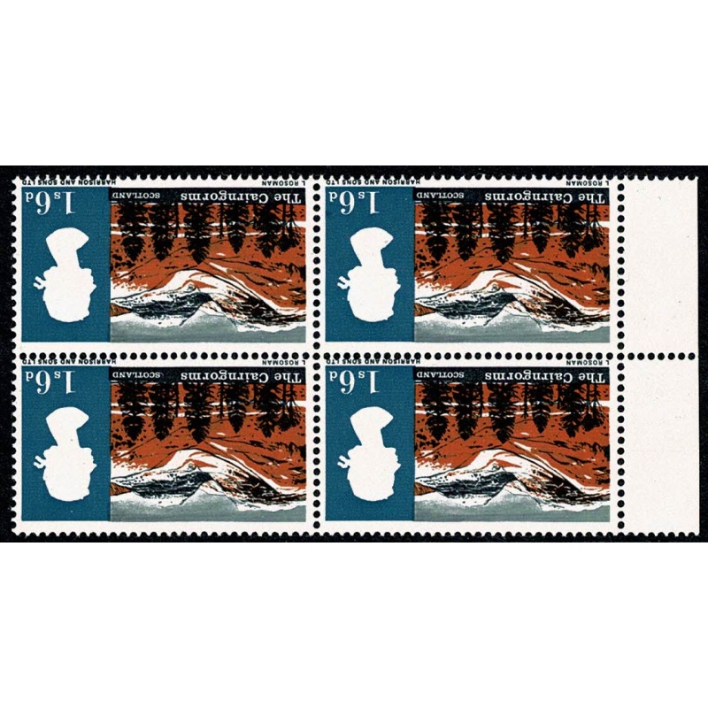 1966 Landscapes 1/6 (ord). Marginal block of four. WATERMARK INVERTED. SG 692Wi.