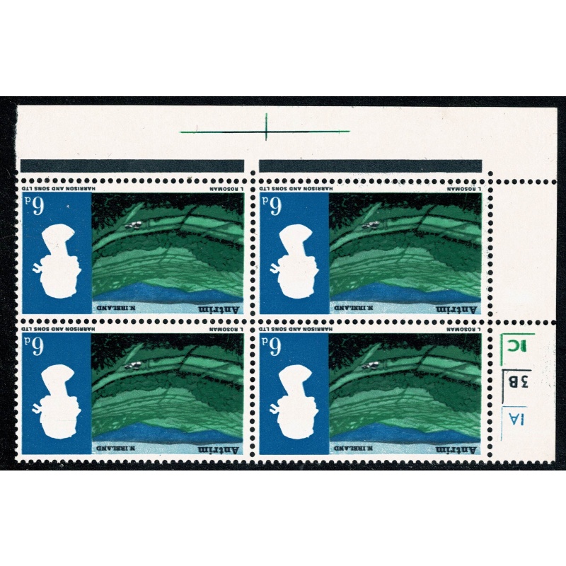 1966 Landscapes 6d (ord). Cylinder block of four. WATERMARK INVERTED. SG 690Wi.