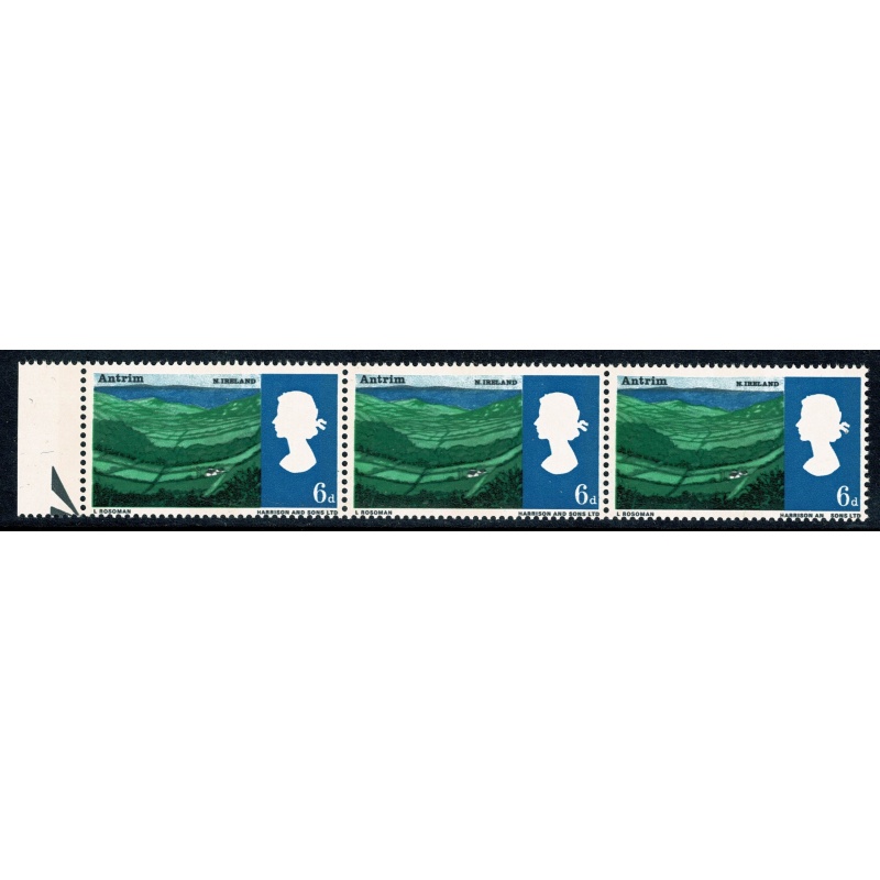 1965 Landscapes 6d (phos).Listed variety  "AN for AND" SG 690pa. Positional Strip of 3.  Spec. WP86b