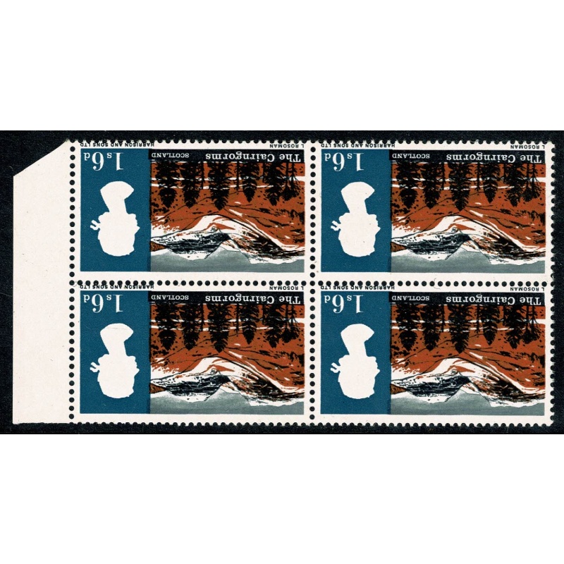 1966 Landscapes 1/6 (ord). Marginal block of four. WATERMARK INVERTED. SG 692Wi.