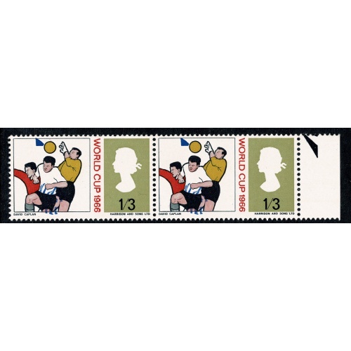1966 World Cup 1/3. BLUE SHIFT DOWNWARD. Marginal pair. SG 695 var.