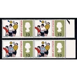 1966 World Cup 1/3. BLUE SHIFT DOWNWARD. Marginal pair. SG 695 var.