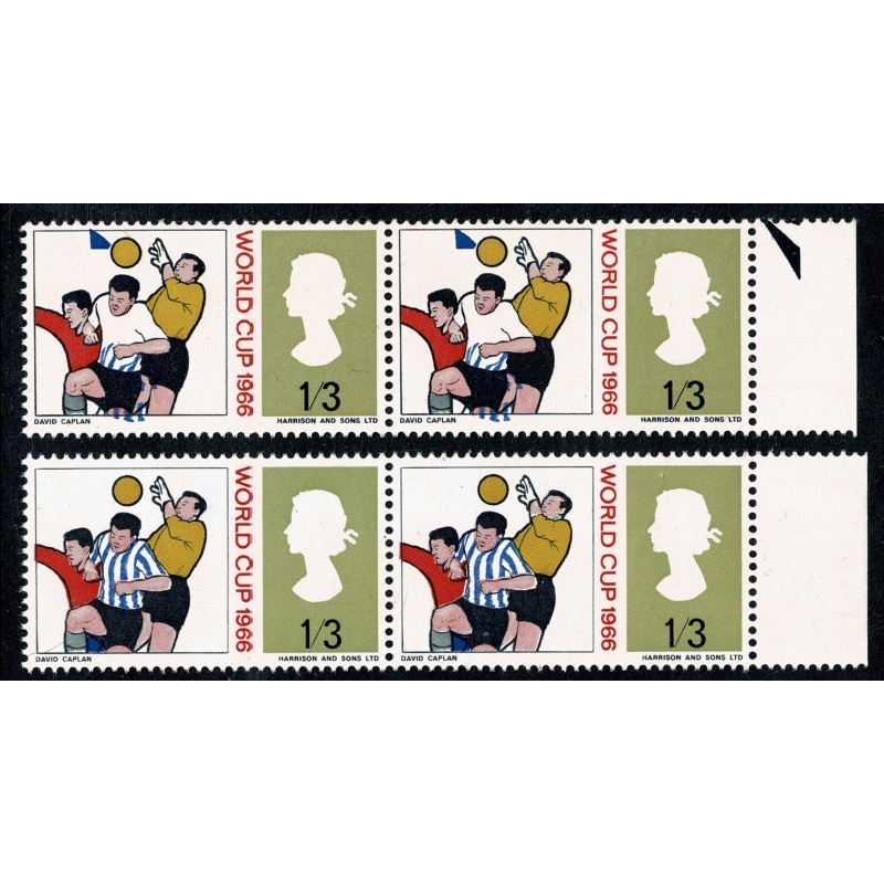 1966 World Cup 1/3. BLUE SHIFT DOWNWARD. Marginal pair. SG 695 var.