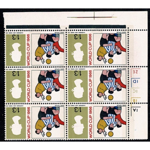 1966 World Cup 1/3 (phos).UM Cylinder block of six. WATERMARK INVERTED. SG 695pWi.