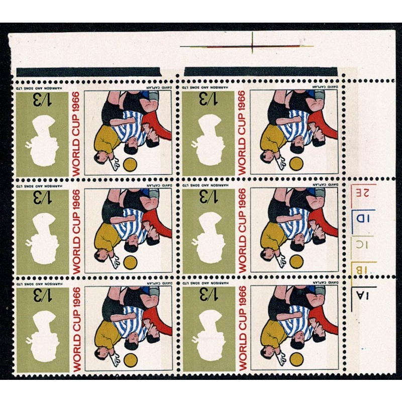 1966 World Cup 1/3 (phos).UM Cylinder block of six. WATERMARK INVERTED. SG 695pWi.