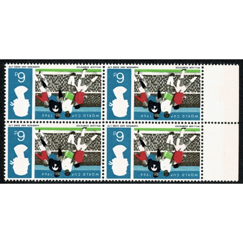 1966 World Cup 6d (ord).UM marginal block of 4 WATERMARK INVERTED. SG 694Wi