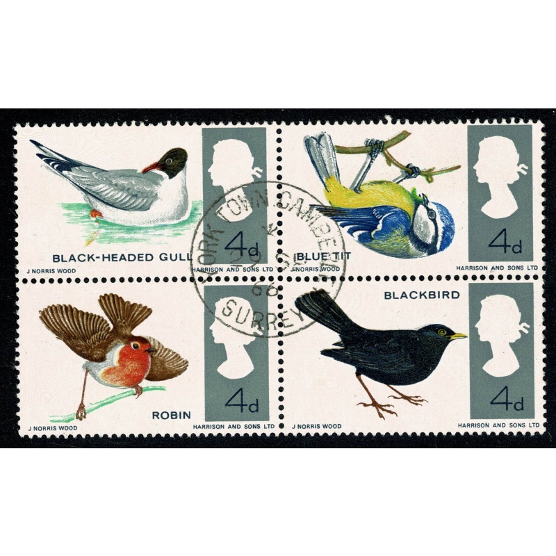 1966 Birds 4d (ord). WATERMARK INVERTED. Fine Used block SG 696aWi.