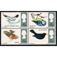 1966 Birds 4d (ord). MISSING REDDISH BROWN. Se-tenant block. SG 698j/69pj