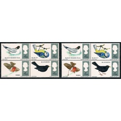 1966 Birds 4d (ord). MISSING REDDISH BROWN. Se-tenant block. SG 698j/69pj