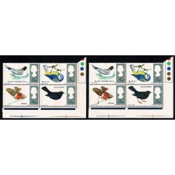 1966 Birds 4d (phos). MISSING REDDISH BROWN. Se-tenant Traffic Light block. of four. SG 698p/699pj