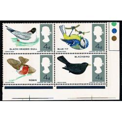 1966 Birds 4d (phos). MISSING REDDISH BROWN. Traffic light block. SG 698/99pj