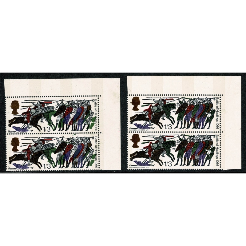 1966 Battle of Hastings 1/3 (phos). SHIFT OF BRONZE GREEN. Postional pair. SG 712p var.