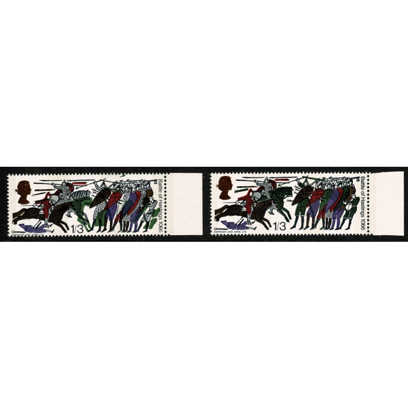 1966 Battle of Hastings 1/3 (phos). SHIFT OF BRONZE GREEN. Marginal single. SG 712p var.
