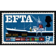 1967 EFTA 9d (ord). MULTIOPLE COLOUR SHIFTS (black, brown, new blue & yellow) SG 715 var