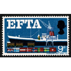 1967 EFTA 9d (ord). MULTIOPLE COLOUR SHIFTS (black, brown, new blue & yellow) SG 715 var