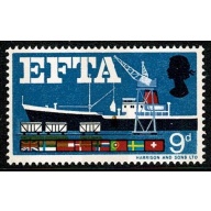 1967 EFTA 9d (phos). SHIFT OF BROWN downwards. SG 715p var