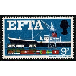 1967 EFTA 9d (phos). SHIFT OF BROWN downwards. SG 715p var