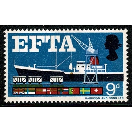 1967 EFTA 9d (phos). SHIFT OF BROWN downwards. SG 715p var
