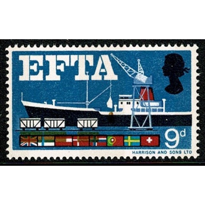 1967 EFTA 9d (phos). SHIFT OF BROWN downwards. SG 715p var