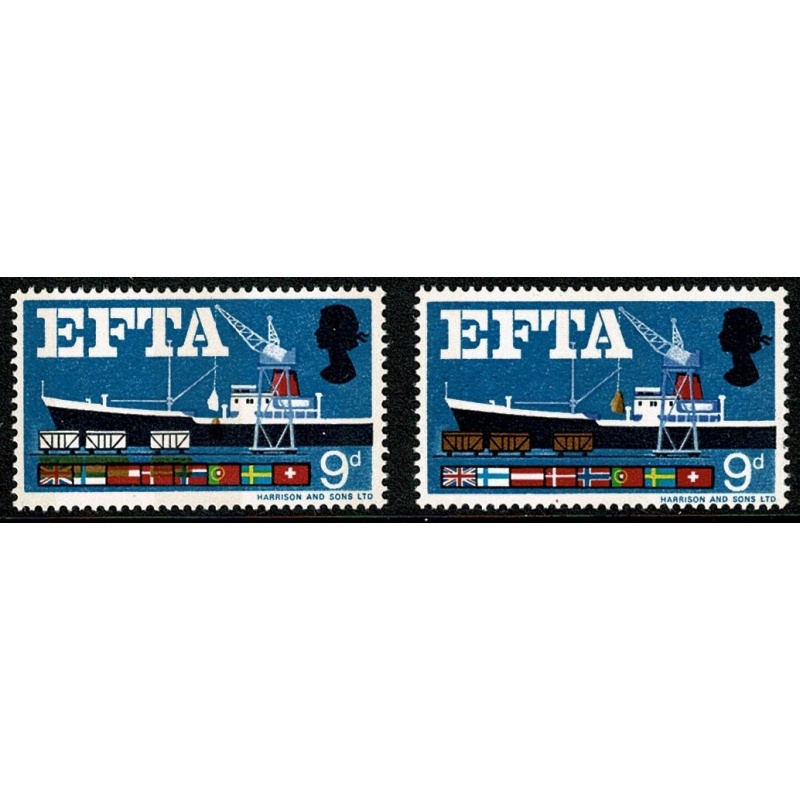 1967 EFTA 9d (phos). SHIFT OF BROWN downwards. SG 715p var
