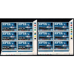 1967 EFTA 9d (phos). SHIFT OF BROWN. Traffic light block of six. SG 715p var
