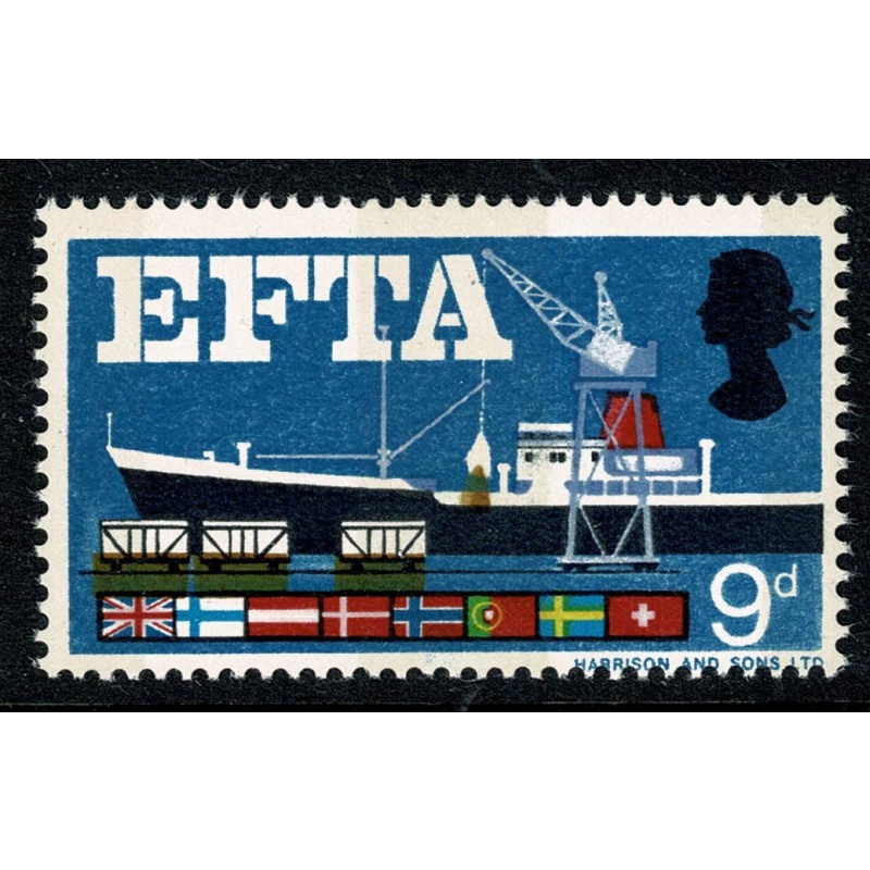 1967 EFTA 9d (phos). SHIFT OF BROWN downwards. SG 715p var