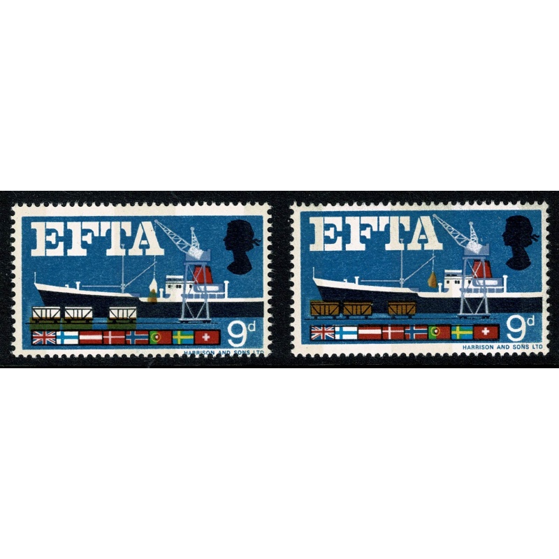 1967 EFTA 9d (phos). SHIFT OF BROWN downwards. SG 715p var